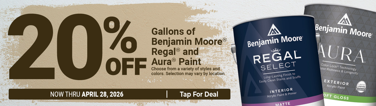 20% OFF Benjamin Moore, Regal & Aura Paint Sale Header