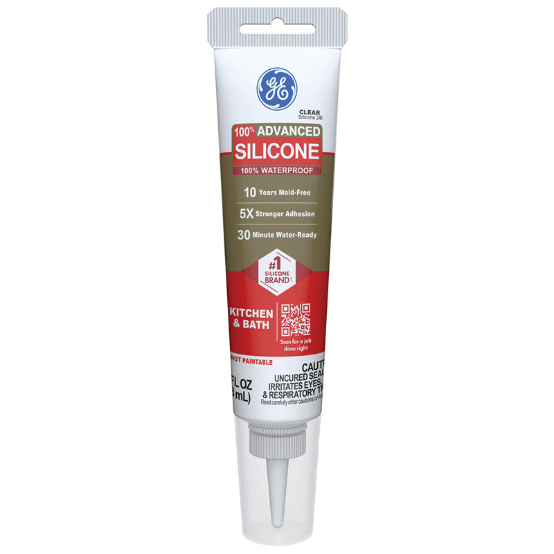 GE® Advanced Clear Silicone Kitchen And Bath Caulk Sealant, 2.8 Oz.