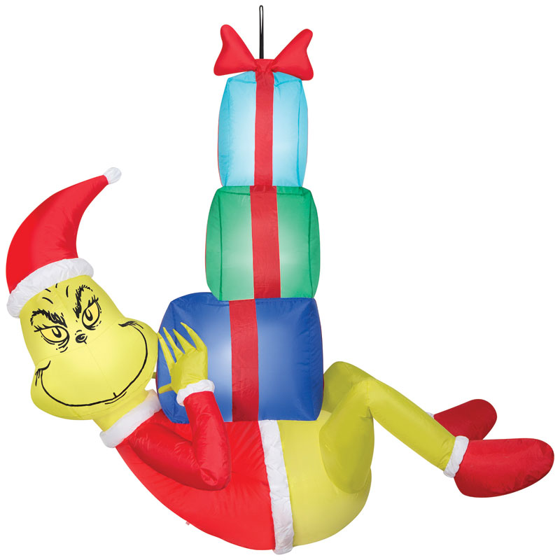 4' Inflatable LED Hanging Grinch with Presents 