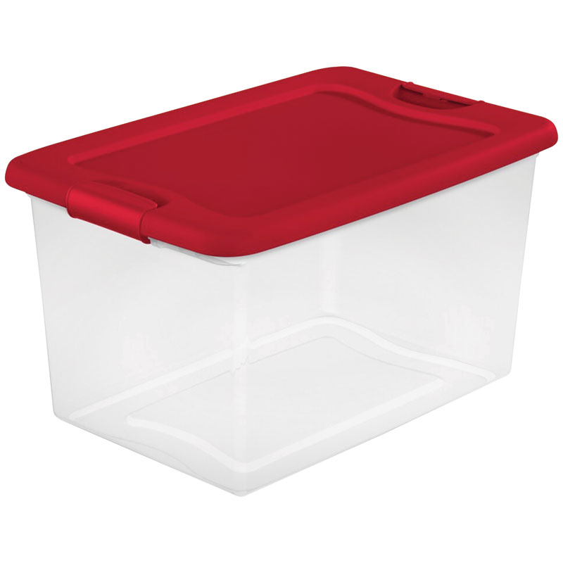 64 Qt. Sterilite® Clear With Red Lid Latching Storage Box