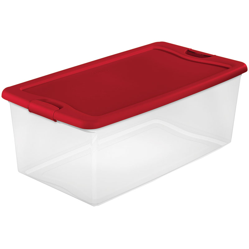 106 Qt. Sterilite® Clear With Red Lid Latching Storage Box
