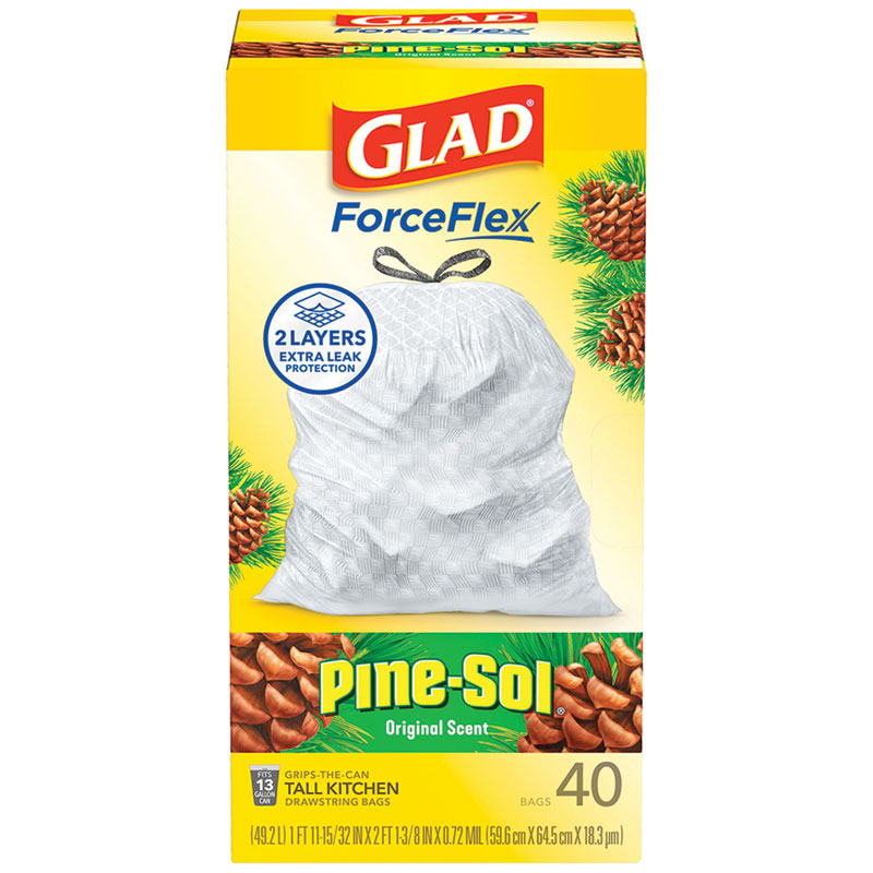 Glad® ForceFlex 13 Gal. Pine Scent Kitchen Drawstring Trash Bags, 40 Pk.