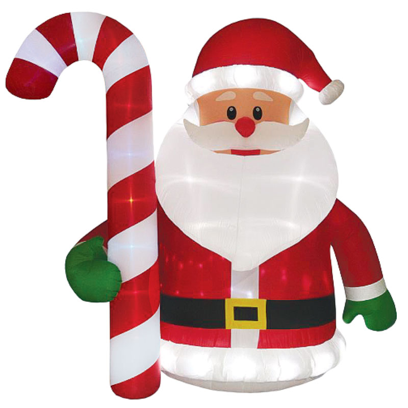 12' Inflatable LED  Santa with Candy Cane