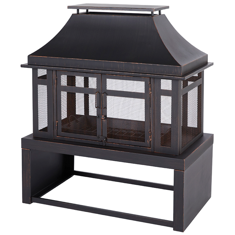 Modern Wood Steel Outdoor Fireplace