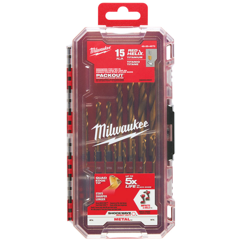 15 Pc. Milwaukee® Shockwave™ Steel Impact Rated Drill Bit Set Hex Shank