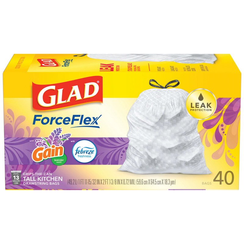 Glad® OdorShield 13 Gal. Tall Kitchen Bags with Gain Lavender and Febreeze Scent, 40 Ct.