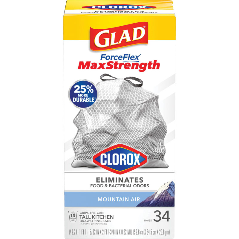 Glad® ForceFlex MaxStrength 13 Gal. Bags with Clorox® Mountain Air Scent, 34 Ct.