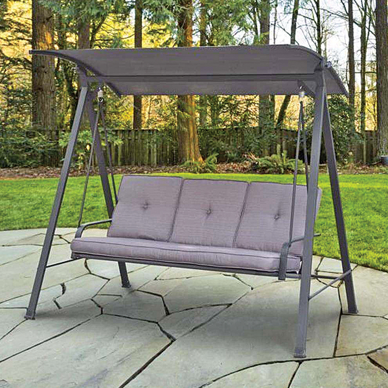 3-Person Cushioned Canopy Steel Bench Swing