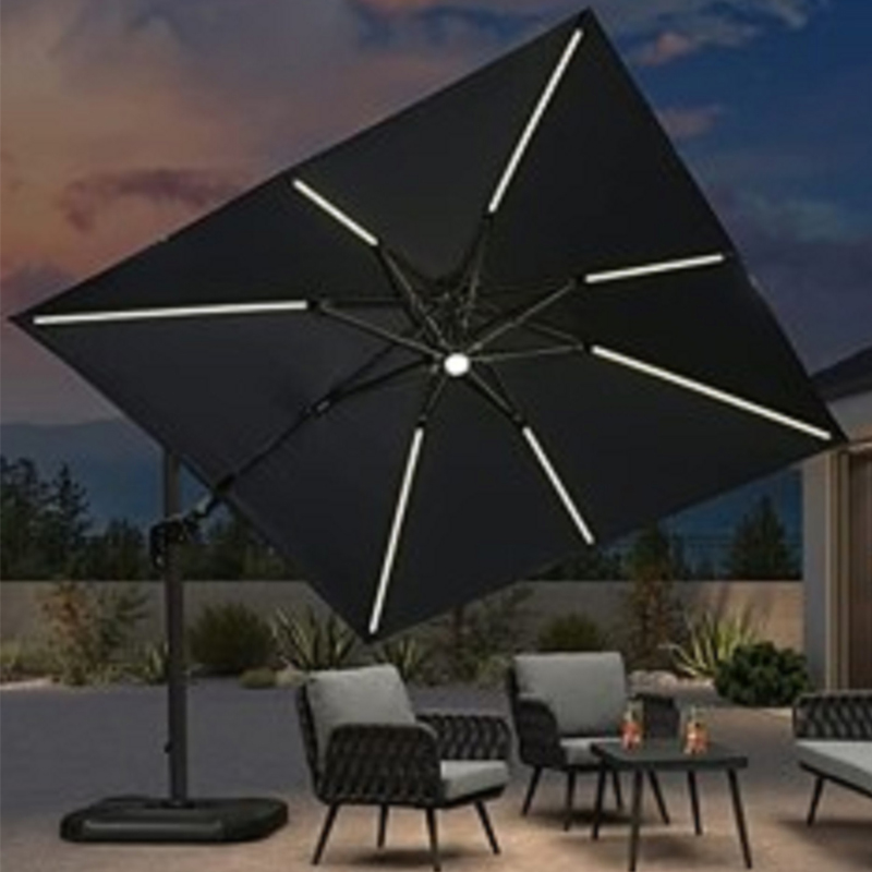10' Solar LED Tiltable Blue Offset Patio Umbrella