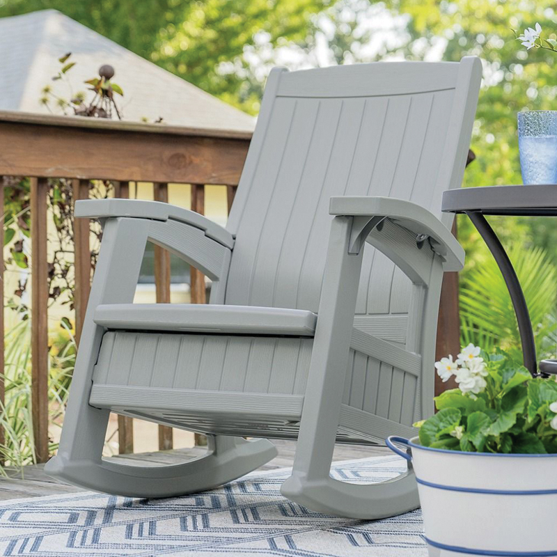 Suncast Gray Resin Frame Rocking Chair with Storage