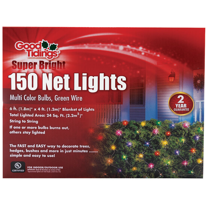 150 Ct. Good Tidings 4' x 6' Super Bright Multi-Color Net Lights