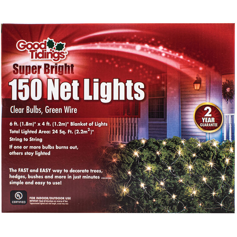 150 Ct. Good Tidings 4' x 6' Super Bright Clear Net Lights