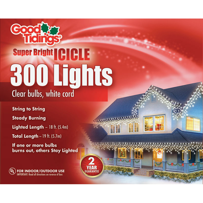 18'  Good Tidings Super Bright 300 Ct. Icicle Light Set