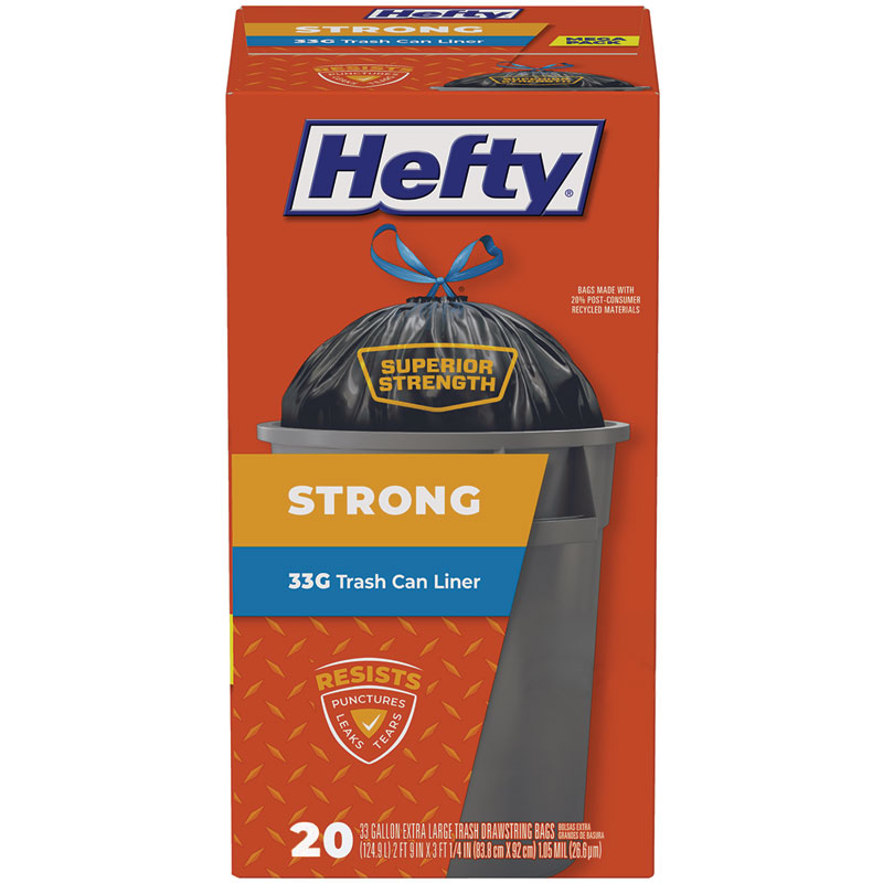 33 Gal. Hefty® Strong Drawstring Trash Can Liner, 20/Ct.