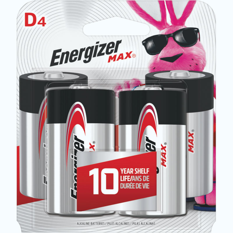 Energizer Max® "D" Alkaline Batteries, 4/Pk.