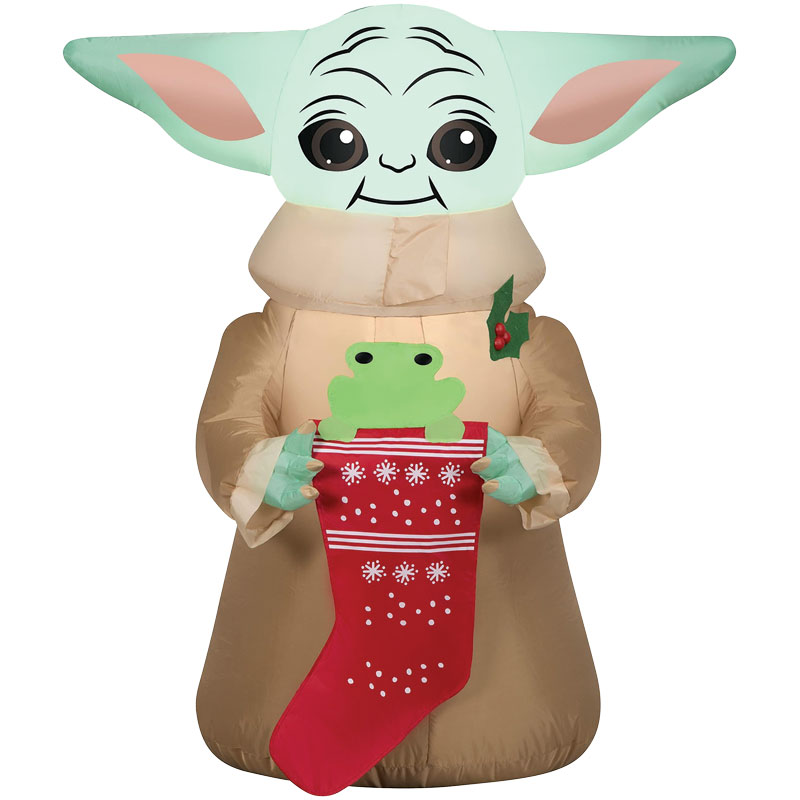 3.5' Inflatable Grogu with Frog in Stocking