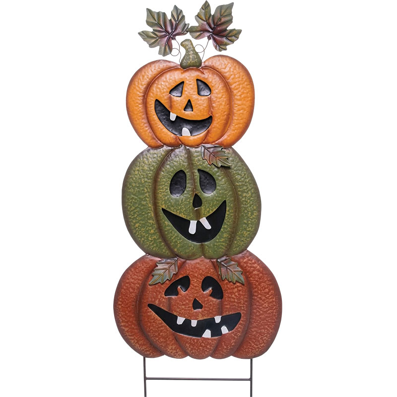 38" H X 0.5" D X 14.8" W Good Tidings Metal Pumpkin Trio Stake