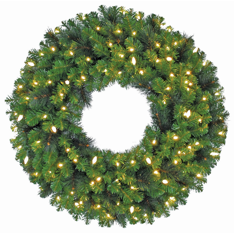 36" Platinum Prelit Warm White LED Mixed Pine Wreath