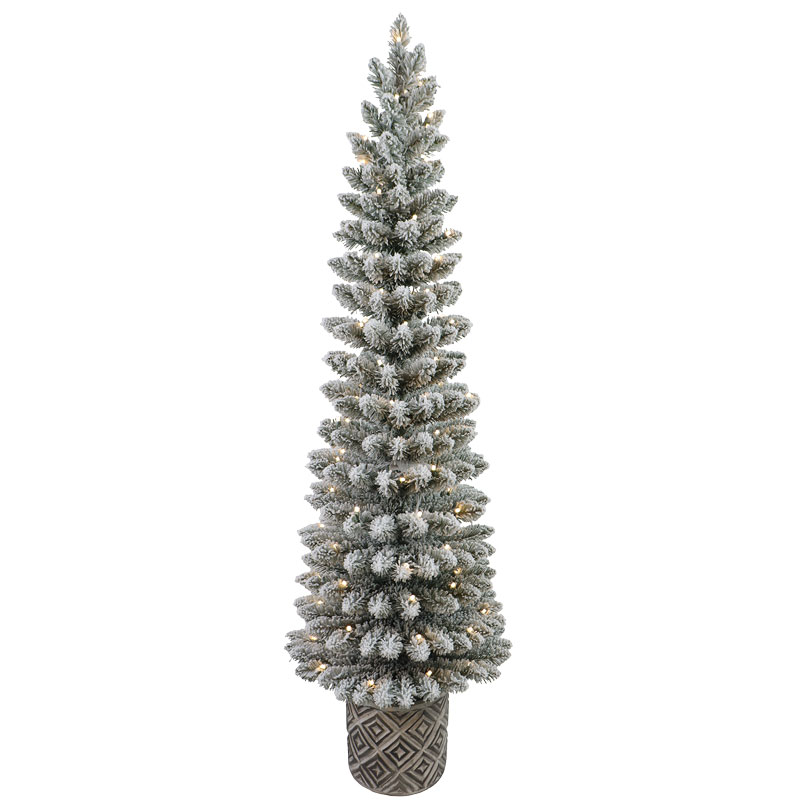 5' Celebrations Slim Color Changing LED Flocked Diamond Potted Entrance Tree