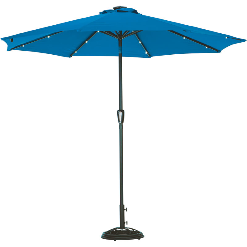 9' Solar LED Tiltable Royal Blue Market Umbrella