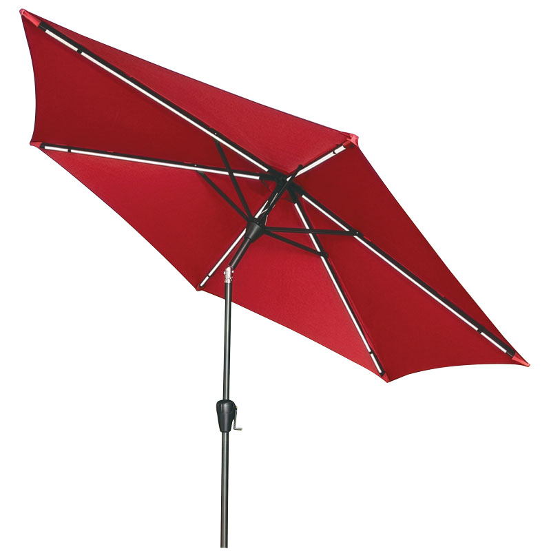 9' Solar LED Tiltable Red Market Umbrella