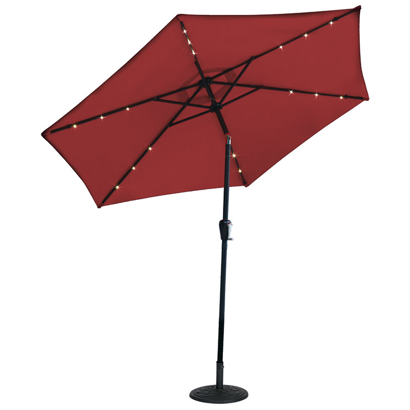9' Solar LED Tiltable Red Market Umbrella