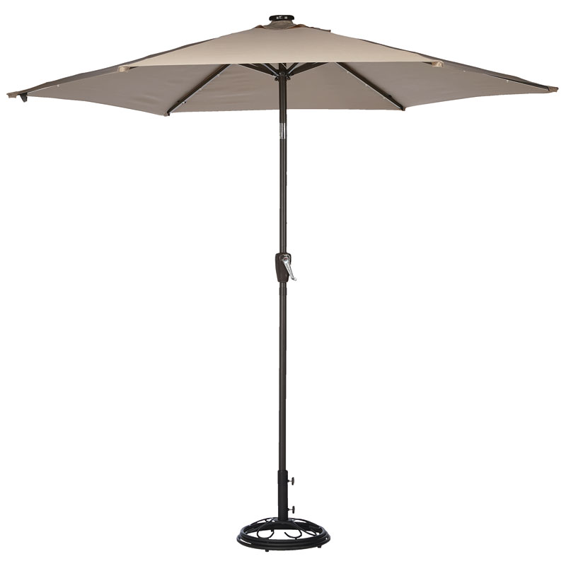9' Solar LED Tiltable Market Umbrella Taupe