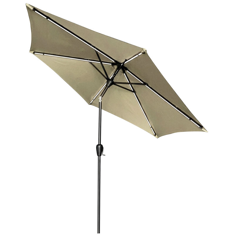 9 Ft. Living Accents Solar Led Tiltable Taupe Market Umbrella
