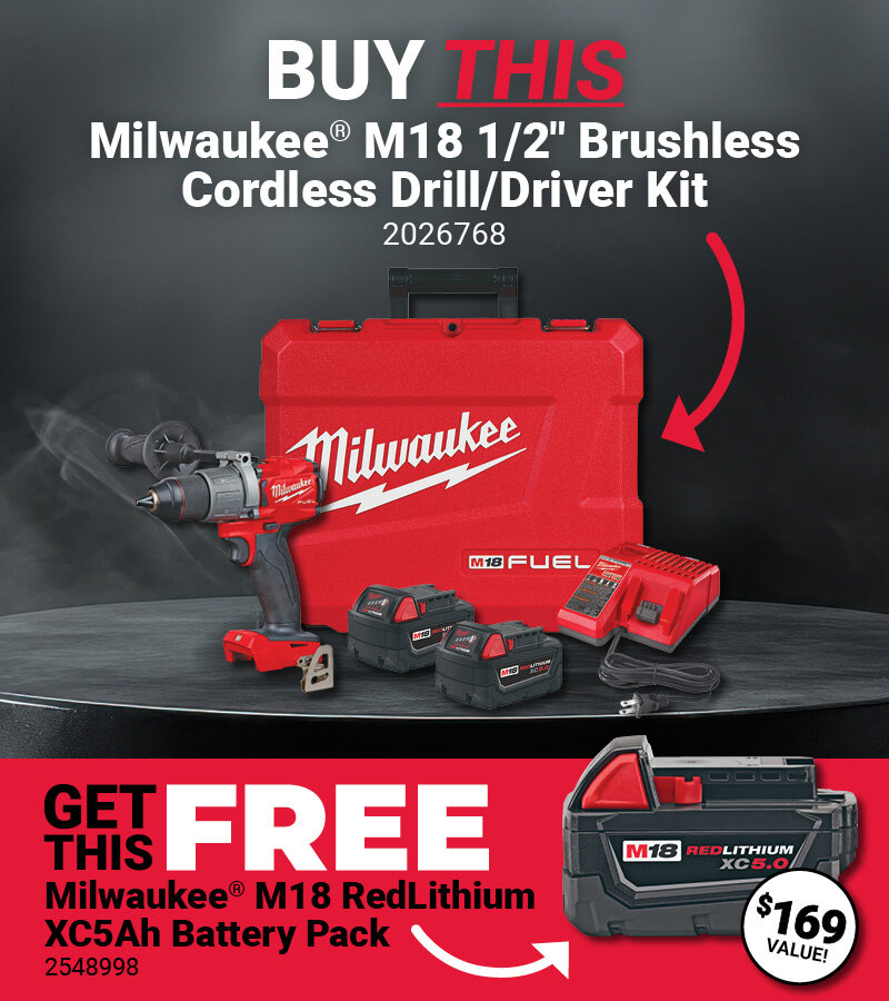 Milwaukee® Buy This M18 1/2" Brushless Cordless Drill/Driver Kit, Get a Free Battery