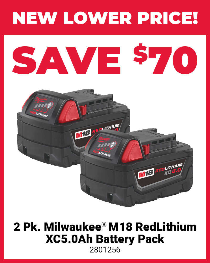Milwaukee® Save $70 on 2 Pk. M18 Battery Pack