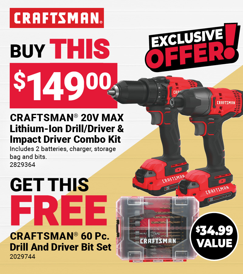 CRAFTSMAN® 20V MAX Impact Driver Combo Kit and Bit Set Deal