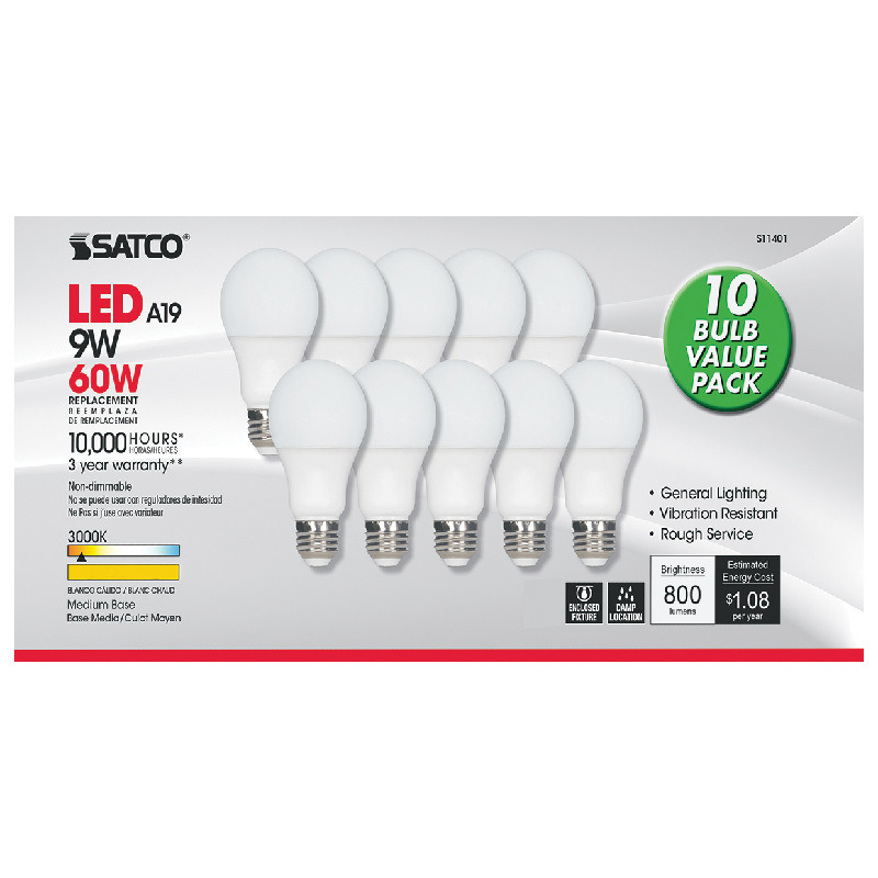 Satco® 60W LED A19 Light Bulbs, 10/Pk.