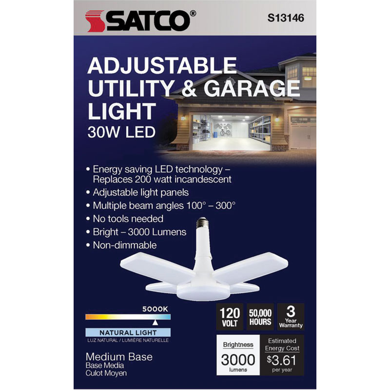 Satco® 30W LED Adjustable Utility & Garage Light