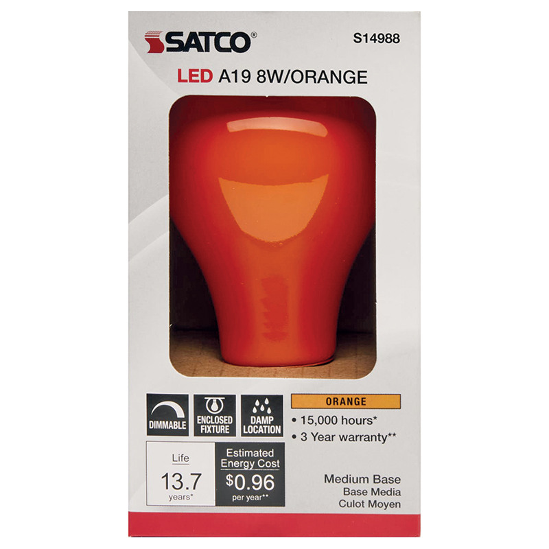 Satco® LED A19 8 Watt Orange Light Bulb