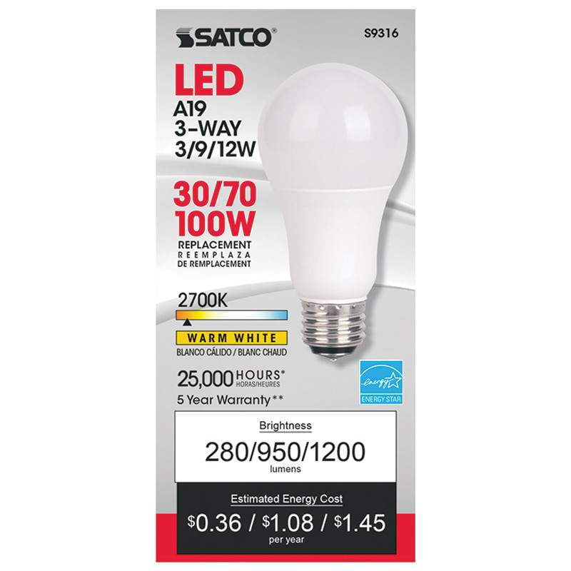 Satco® LED A19 3-Way 100W Replacement Bulb