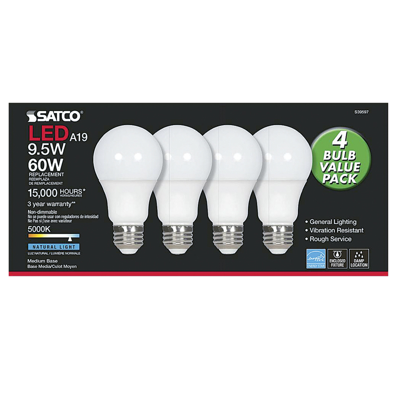 Satco® LED A19 9.5W Natural Light Light Bulbs, 4/Pk.