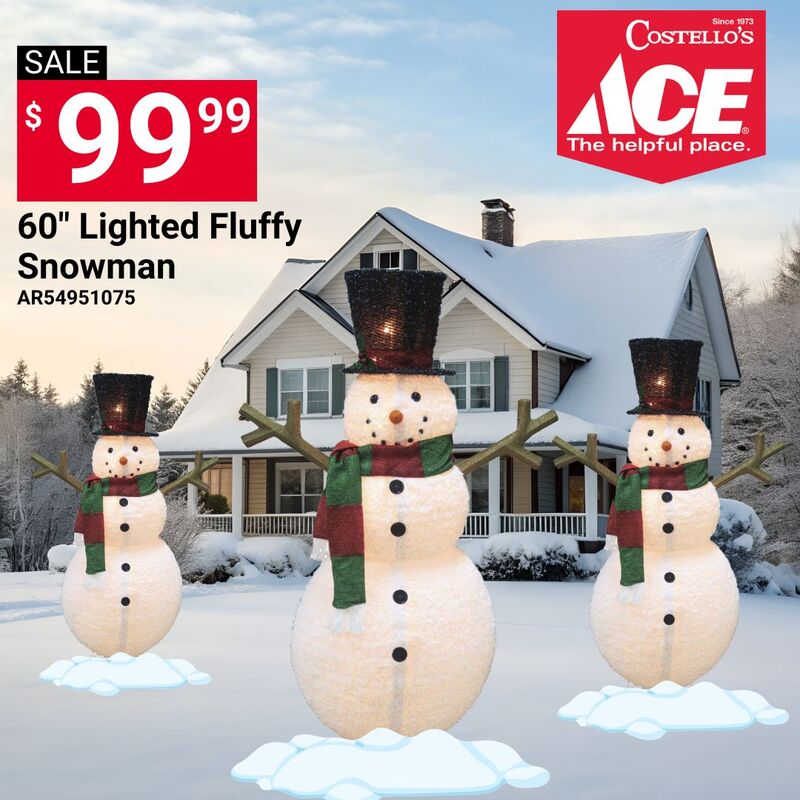60" Lighted Fluffy Snowman